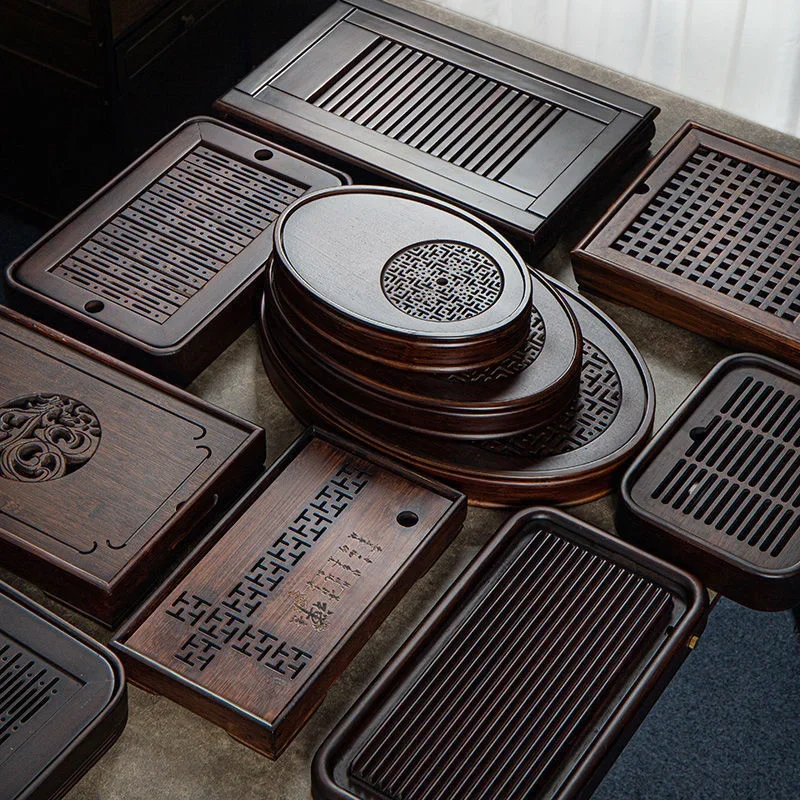 Bamboo Tea Tray - 天然竹トレイ、ティーテーブル木製トレイ、カンフーティーセット、ホームアクセサリー、引き出しティーボード、ラウンド木製トレイ、ティーセット