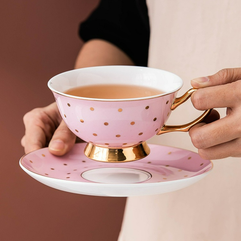 Coffee Tea Sugar Set - セラミックピンクコーヒーマグカップ、ディッシュティーカップ付き、オフィス用ドリンクマグ、絶妙なアフタヌーンティーカップセット、キッチンホームドリンクウェア、ウォーターカップ