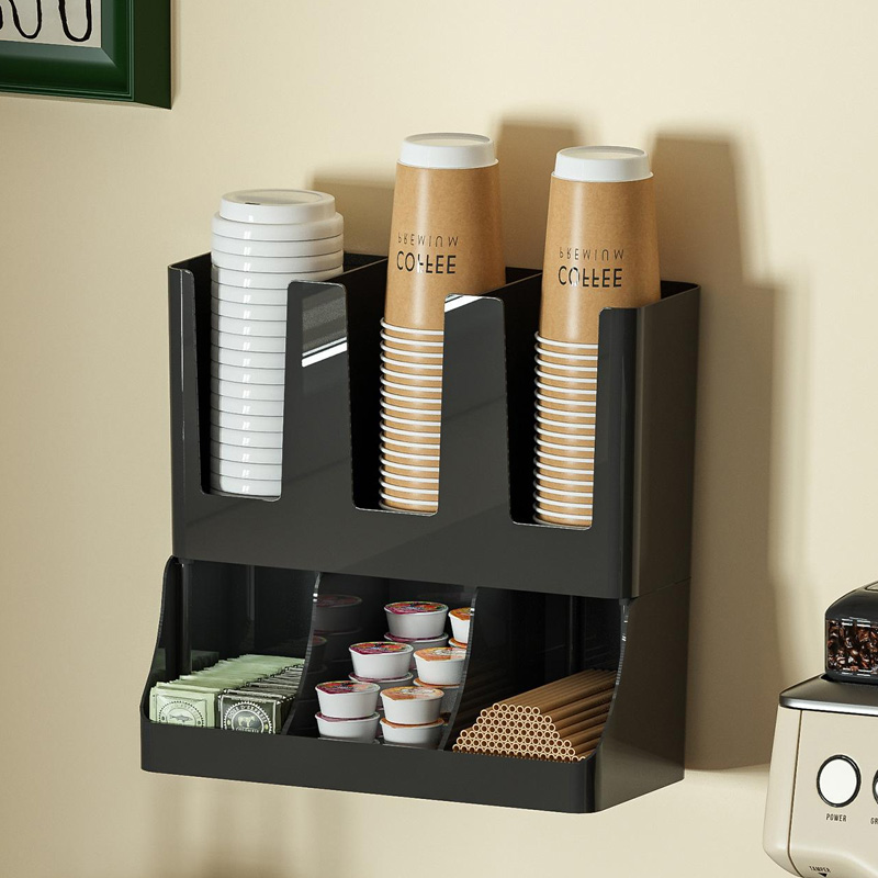 Wallpaper Coffee And Tea - 紙カップ収納ボックス、家庭用黒色包装カップホルダー、コーヒー・ミルクティーショップ用使い捨て紙カップホルダー、多機能収納ボックス、壁掛けカップホルダー