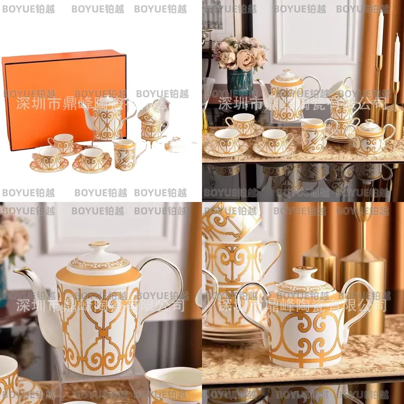 Coffee Tea Gift - 黄色の陶器製コーヒーカップとソーサーのセット、ヨーロッパの軽贅沢スタイル、英国のアフタヌーンティーカップ、エレガントな家の装飾用ギフト