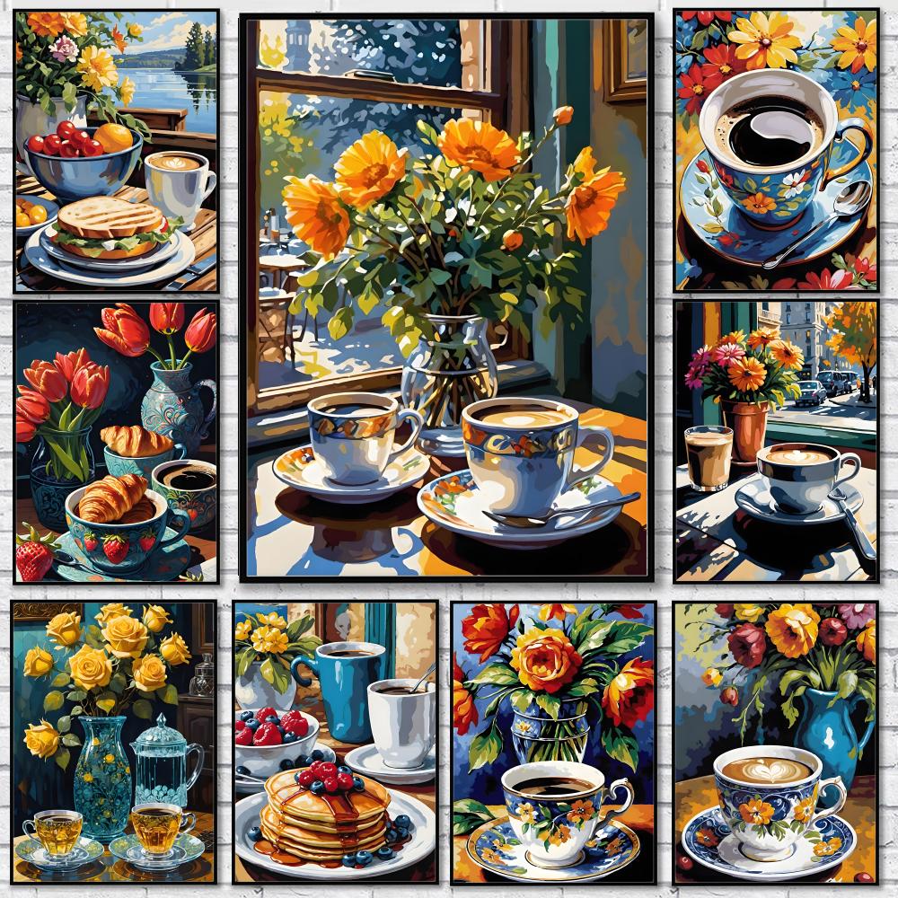 Wallpaper Coffee And Tea - アフタヌーンティーコーヒーカップポスターステッカー自己粘着式プレイルーム寝室廊下ホームウォールアート装飾ギフト