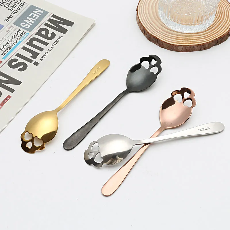 Coffee Tea Sugar Set - 1 個コーヒースプーンクリエイティブスカル形状ティースプーンステンレス鋼食器デザートコーヒースクープ茶砂糖クリスマスギフト