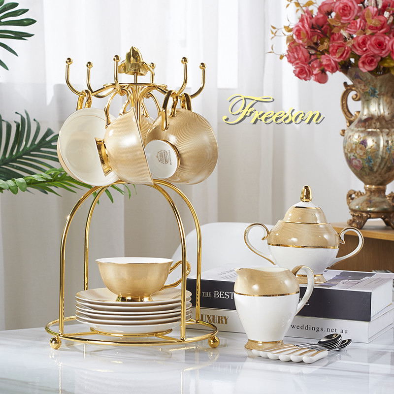 Coffee Tea Sugar Set - 豪華な磁器のコーヒーセット,金の骨,セラミックカップ,シュガーボウル,ティーポット,グラス
