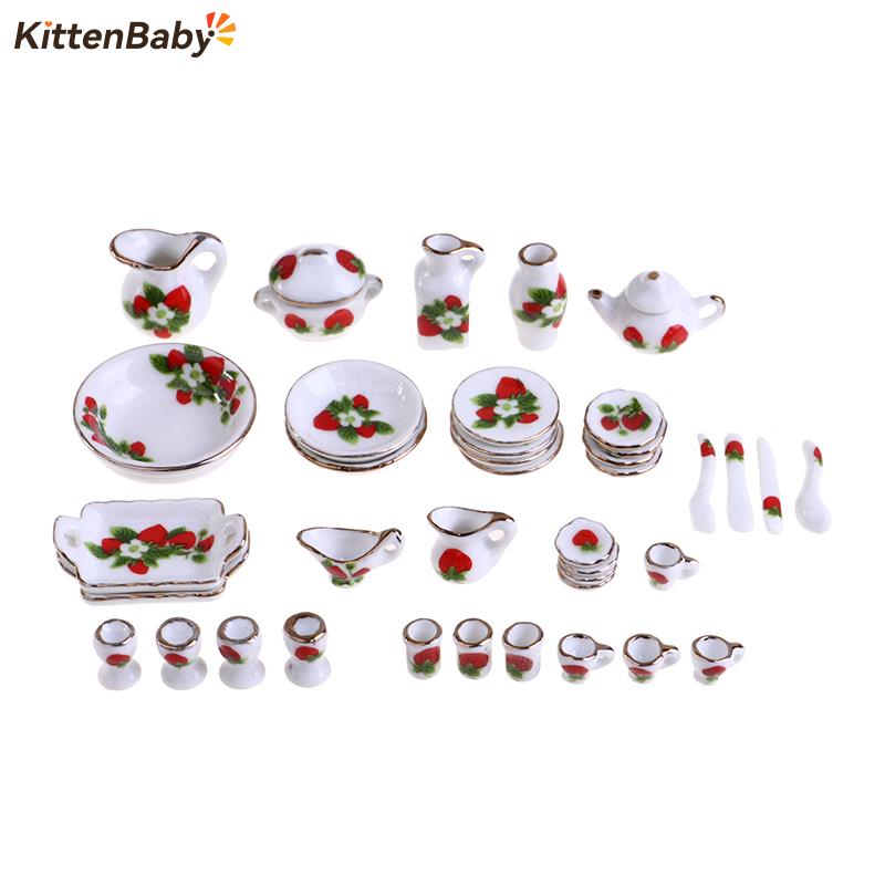 Coffee Tea Sugar Set - 1セット1:12ミニチュアドールハウス花パッテン磁器コーヒーティーカップセラミック食器ドールハウスキッチンアクセサリー