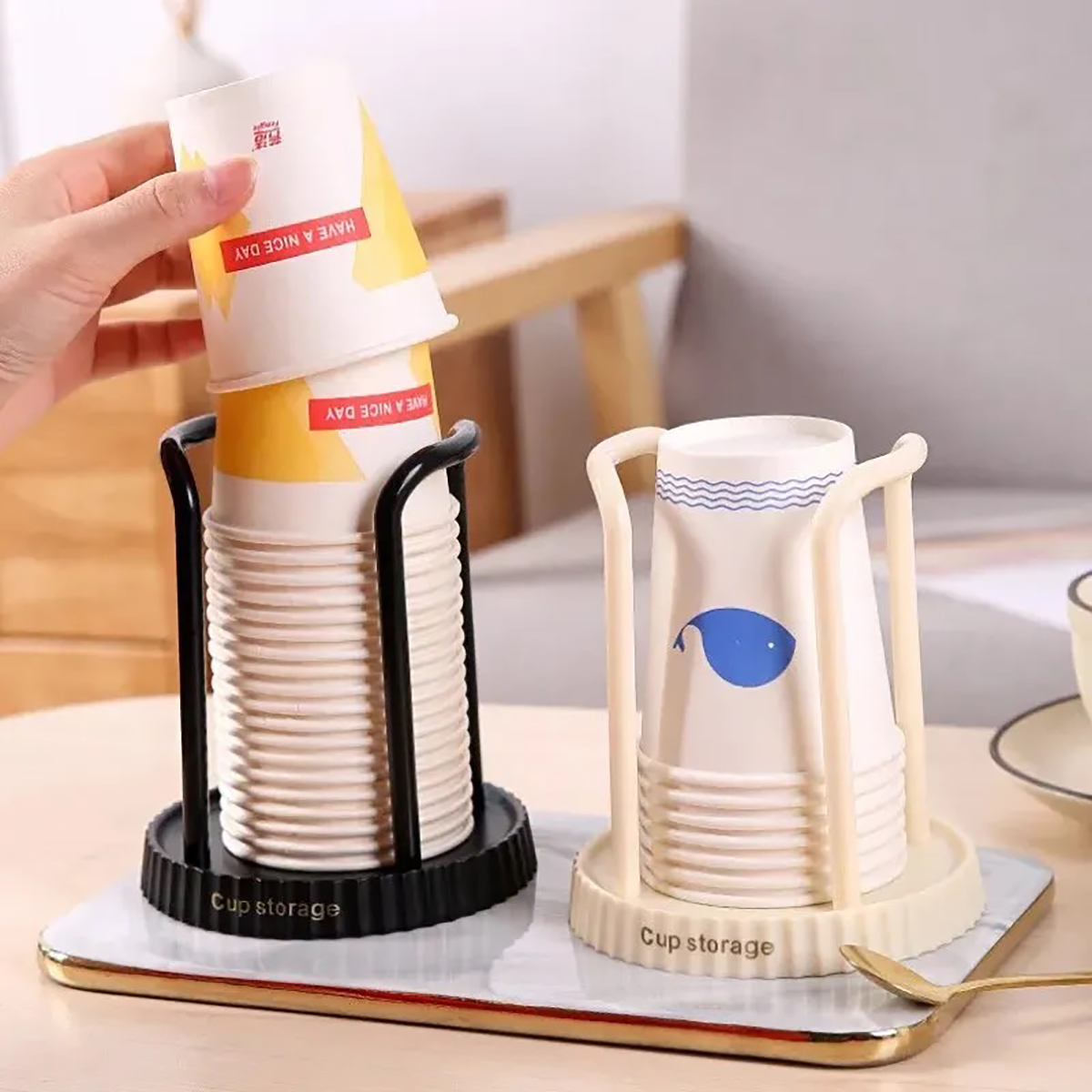 Coffee Tea Paper Cups - ミニマリストデザインの紙コップホルダー、家庭用使い捨てカップ収納ラック、多機能デスクトップコーヒー・ミルクティーカップ収納ラック