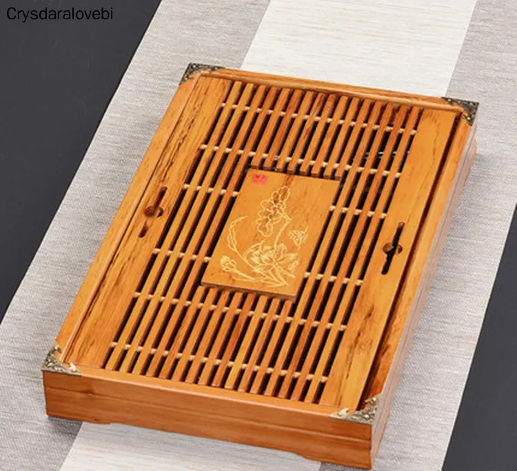 Bamboo Tea Tray - 茶器セット、竹製茶盆、メラミン茶台、水受け付き茶器セット、中国プーアル茶用茶杯、茶道用具、茶器セット