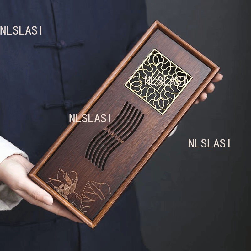 Bamboo Tea Tray - 蓮竹乾燥浸漬プレート中国風茶盆水貯蔵排水デスクトップトレイ茶道アクセサリー茶器