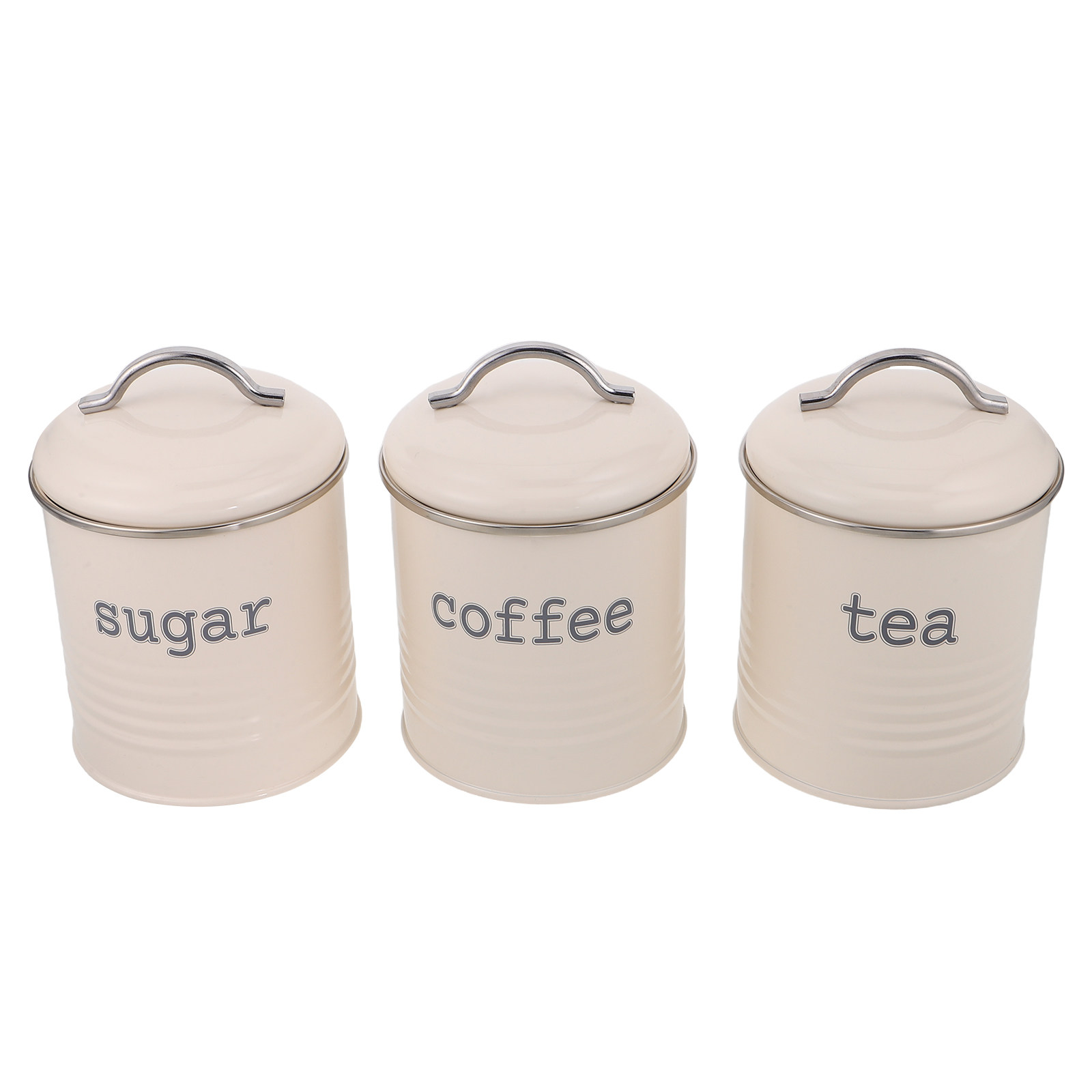 Coffee Tea Sugar Set - 3個セット 密閉コーヒー豆容器セット 気密茶葉砂糖キャニスター ホワイトアイアン製キッチン収納ジャー ハンドル付き パントリー旅行用