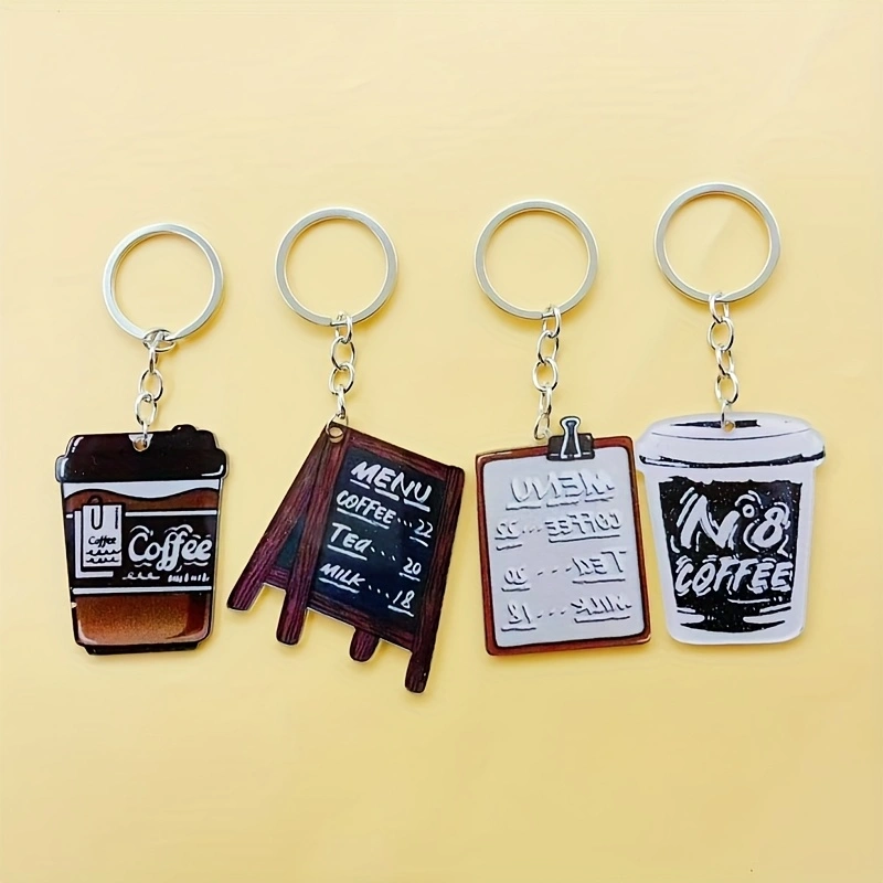 Coffee & Tea Garden Lincoln Menu - 8個入りアクリル製コーヒーカップキーホルダー、女性向けノベルティパーティーギフトに最適