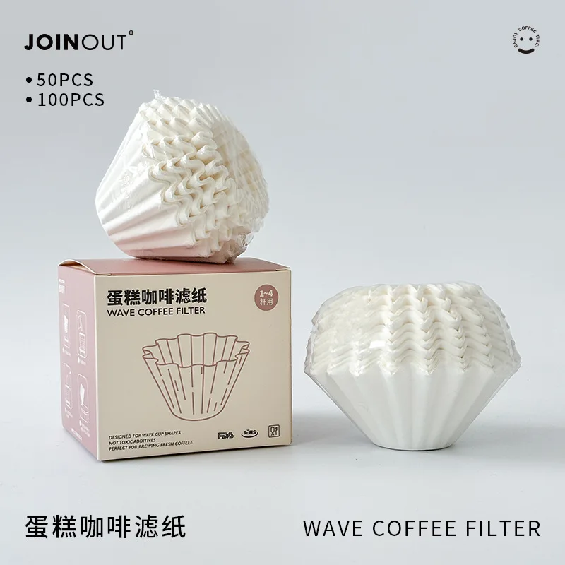 Coffee Tea Paper Cups - 50/100 個手淹れコーヒーフィルター、ケーキ形状フィルター紙、155 ボウル形状フィルター紙波状 1-2 カップ部分
