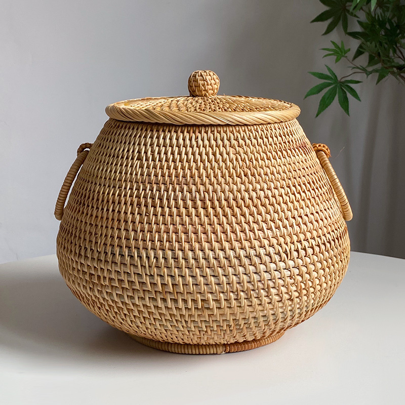 Vietnam Coffee Tea - ベトナム純粋な手作り秋籐織りラウンドコーヒーテーブルデスクトップリビングルーム茶包装箱ボグラック装飾品