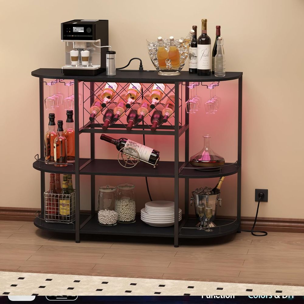 黒色の3段コーヒーテーブル、ワインラック、電源コンセント、L - Coffee & Tea Garden Lincoln Menu のレビューと価格