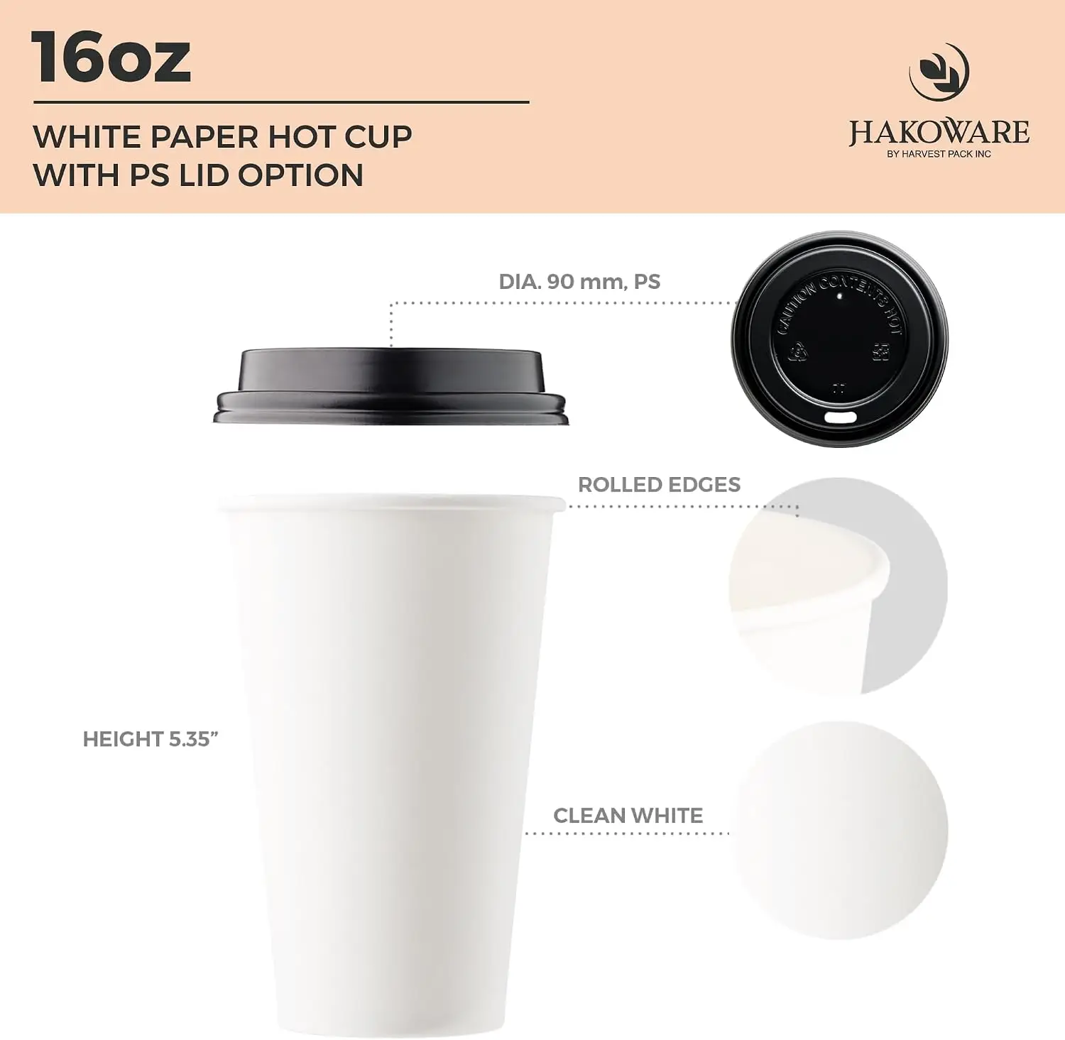 [1000セット]ハーベストパック 16オンス 白色シングル - Wallpaper Coffee And Tea のレビューと価格
