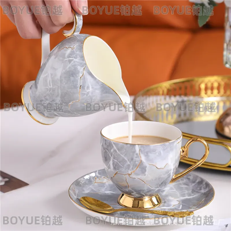 高級ボーンチャイナコーヒーカップ＆ソーサーセット、ティーポッ - Coffee Tea Gift のレビューと価格