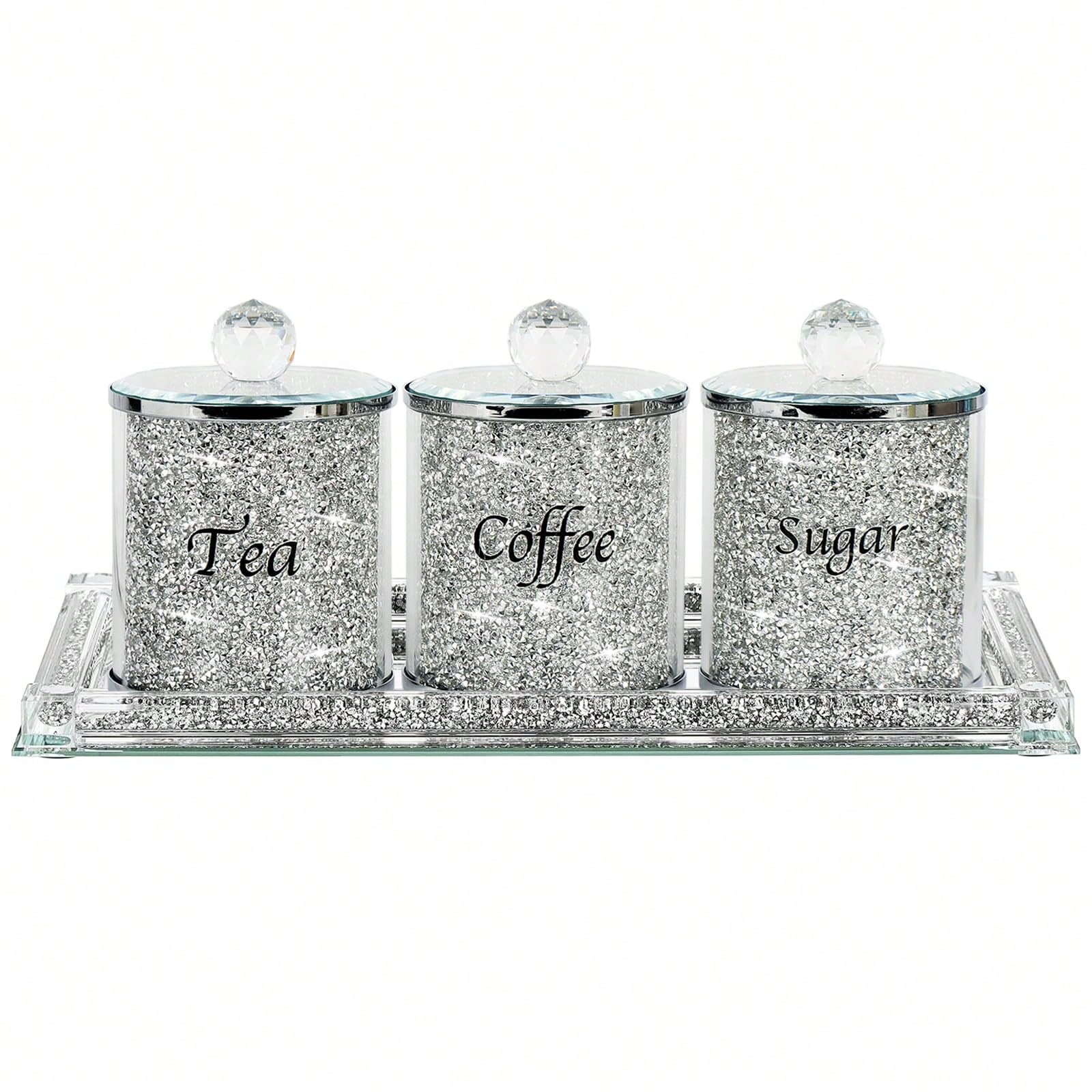 コーヒー、砂糖、紅茶用キャニスターセット、キラキラ輝くクラッ - Coffee Tea Gift のレビューと価格