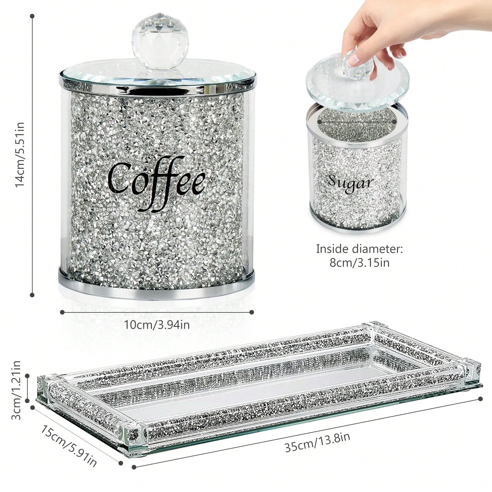 コーヒー、砂糖、紅茶用キャニスターセット、キラキラ輝くクラッ - Coffee Tea Gift のレビューと価格