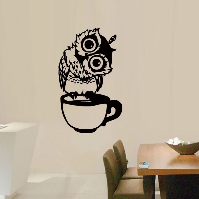 面白い漫画フクロウのティーコーヒーカップキッチンステッカー家 - Wallpaper Coffee And Tea のレビューと価格