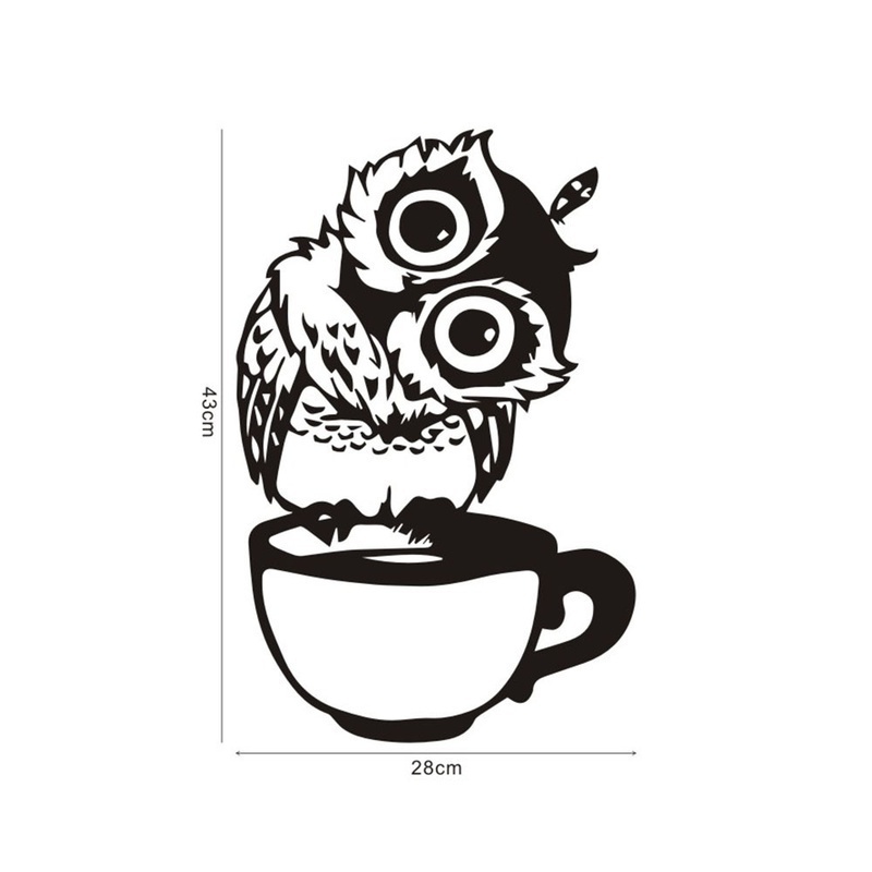 面白い漫画フクロウのティーコーヒーカップキッチンステッカー家 - Wallpaper Coffee And Tea のレビューと価格
