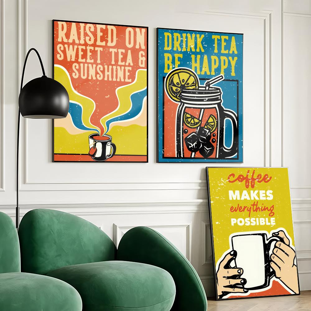 ヴィンテージ茶コーヒーポスターホームバーウォールアートステッ - Wallpaper Coffee And Tea のレビューと価格