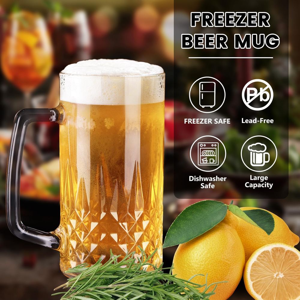 20オンスの頑丈なガラスマグカップ4個セット、透明な大きなジ - Coffee Tea Gift のレビューと価格