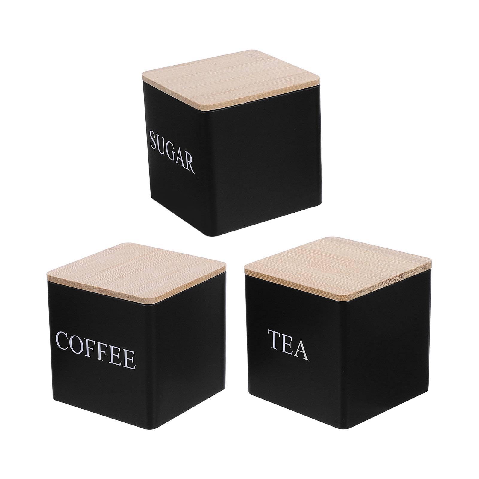 3個入り金属製茶葉・コーヒー・砂糖キャニスターセット、竹製蓋 - Coffee Tea Sugar Set のレビューと価格
